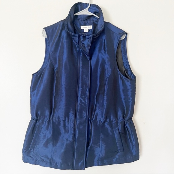 Coldwater Creek Iridescent Deep Blue Vest Womens 14 16 Pockets Insulated Shine - Picture 11 of 11